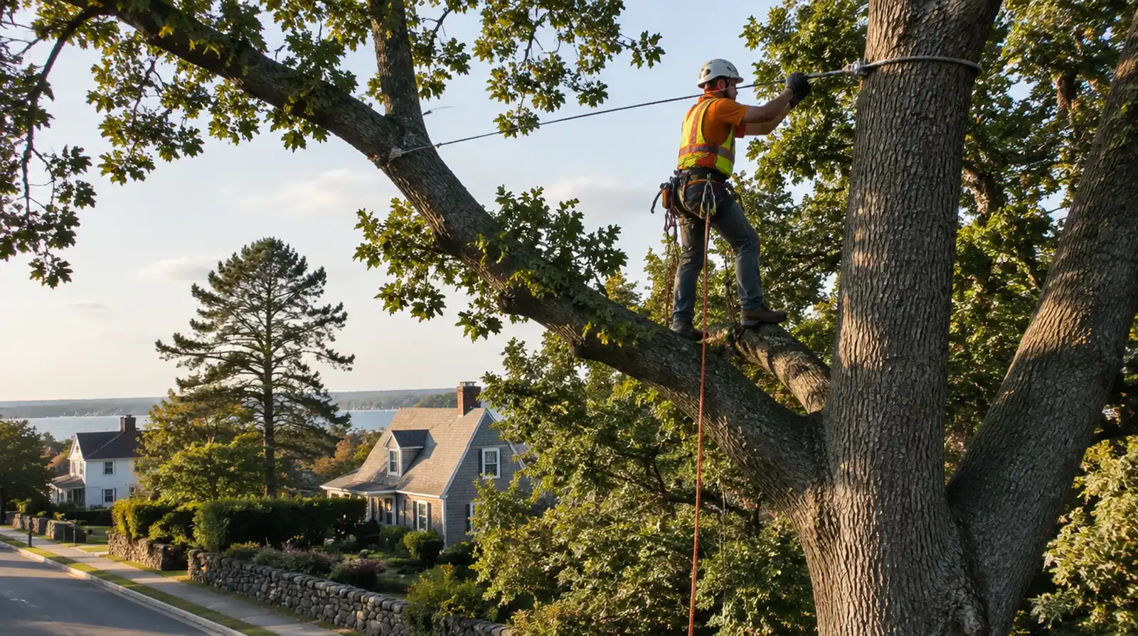 Arborist installing tree cabling in Weymouth, MA
